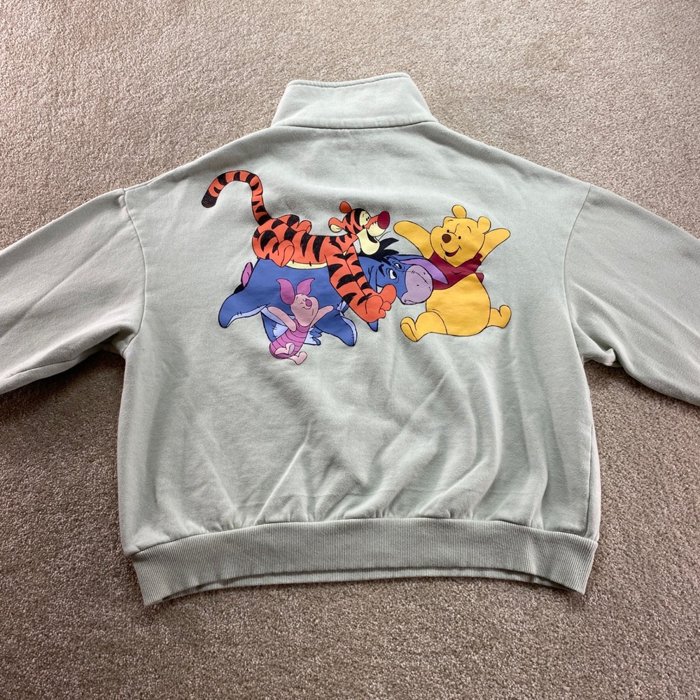 Disney Winnie the Pooh Sweatshirt Womens Large Green Quarter Zip Fleece Pullover - Picture 9 of 12